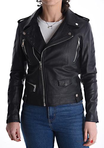 Bikerjacke aus Echtes Leder mit Taschen mit Futter mit Reißverschluss - ph 1