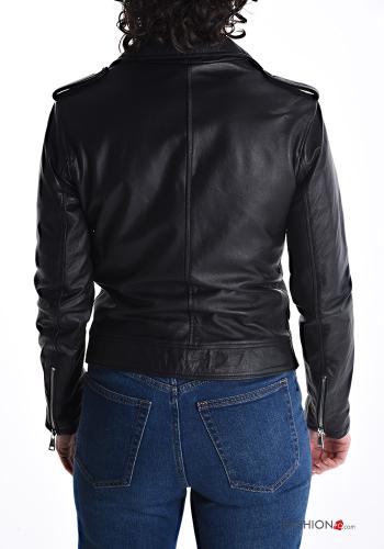 Bikerjacke aus Echtes Leder mit Taschen mit Futter mit Reißverschluss - ph 2