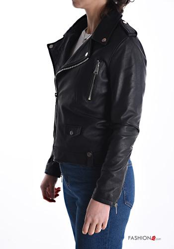 Bikerjacke aus Echtes Leder mit Taschen mit Futter mit Reißverschluss - ph 3