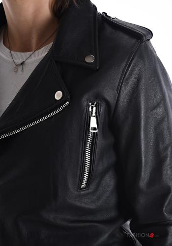 Bikerjacke aus Echtes Leder mit Taschen mit Futter mit Reißverschluss - ph 4