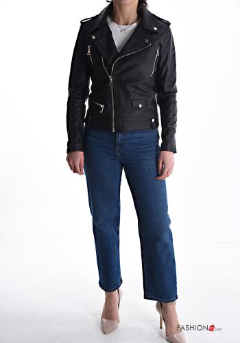 Bikerjacke aus Echtes Leder mit Taschen mit Futter mit Reißverschluss - ph 5