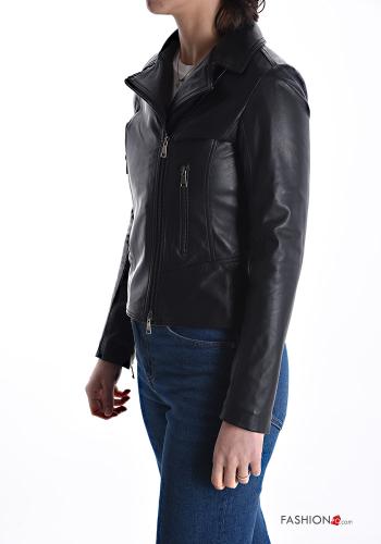 Bikerjacke aus Echtes Leder mit Taschen mit Futter mit Reißverschluss - ph 3