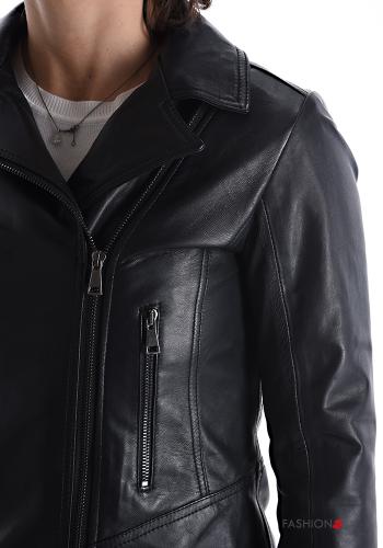 Bikerjacke aus Echtes Leder mit Taschen mit Futter mit Reißverschluss - ph 4