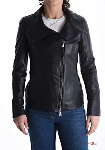 Genuine Leather Biker Jacket with pockets with lining with zip