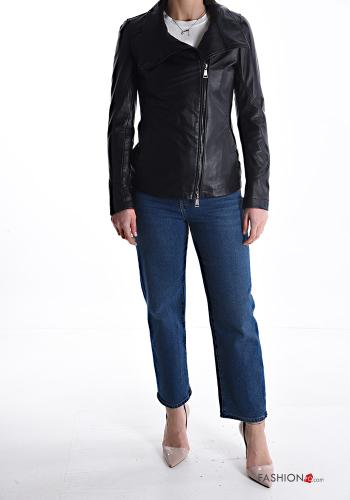 Bikerjacke aus Echtes Leder mit Taschen mit Futter mit Reißverschluss - ph 5
