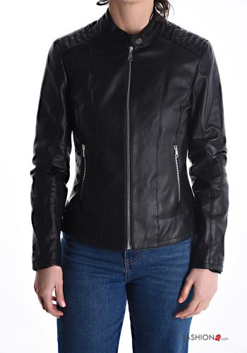 Jacke aus Echtes Leder mit Taschen mit Futter mit Reißverschluss - ph 1