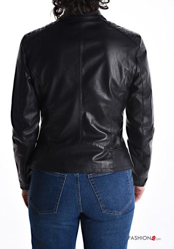 Jacke aus Echtes Leder mit Taschen mit Futter mit Reißverschluss - ph 2