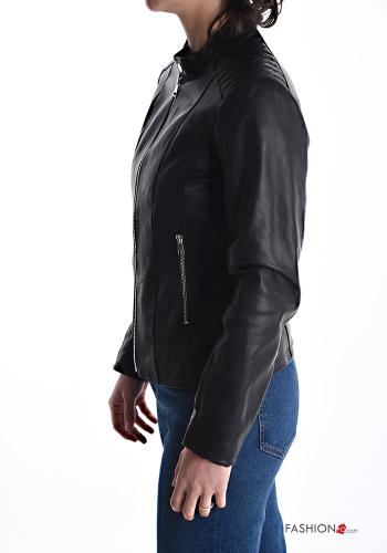 Jacke aus Echtes Leder mit Taschen mit Futter mit Reißverschluss - ph 3