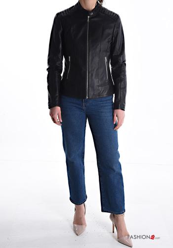 Jacke aus Echtes Leder mit Taschen mit Futter mit Reißverschluss - ph 5