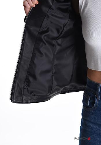 Jacke aus Echtes Leder mit Taschen mit Futter mit Reißverschluss - ph 6