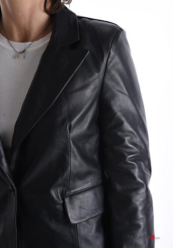 Giacca in Vera pelle con fodera con bottoni con tasche - ph 4