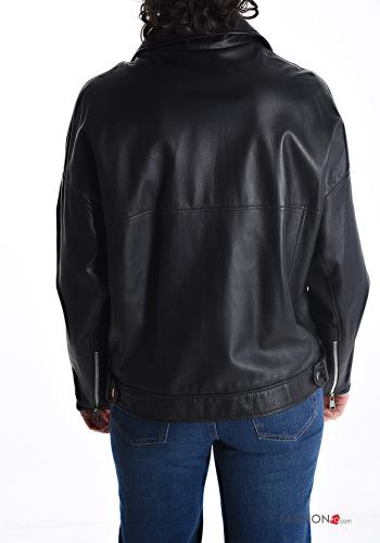 Genuine Leather Biker Jacket with pockets with lining with zip - ph 2
