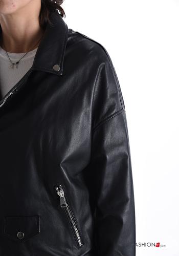Genuine Leather Biker Jacket with pockets with lining with zip - ph 4