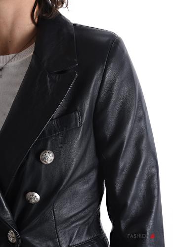 Giacca in Vera pelle doppio petto con tasche con fodera - ph 4