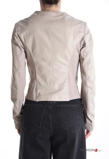 Blusão Motard em Couro Genuíno com bolsos com fecho com forro - ph 2