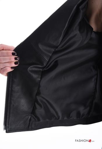 Cazadora estilo biker de Cuero Genuino con cremallera con bolsillos con forro - ph 6