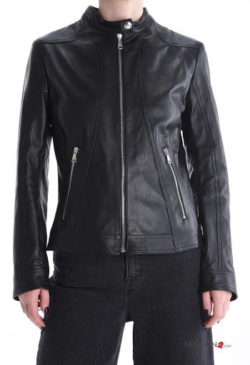 Chiodo in Vera pelle con fodera con zip con bottoni con tasche - ph 1