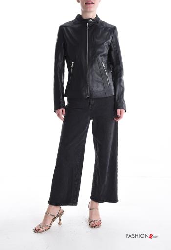 Chiodo in Vera pelle con fodera con zip con bottoni con tasche - ph 5