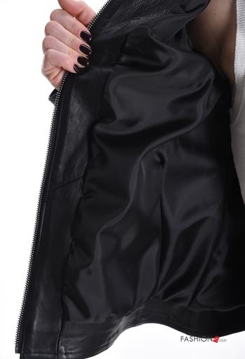 Chiodo in Vera pelle con fodera con zip con bottoni con tasche - ph 6