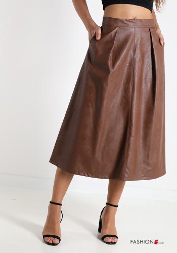 faux leather full Skirt with pockets with zip - ph 1
