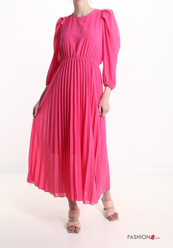 Vestido plissê longo manga três quartos - ph 1