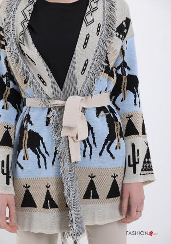 Cardigan  con cintura con frange Fantasia oggetti - ph 4