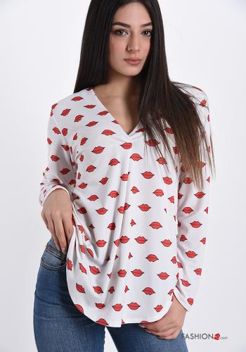 Blusa  scollo a V Fantasia stampata - ph 1