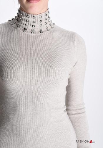 Abito maniche lunghe corto a collo alto con strass - ph 4