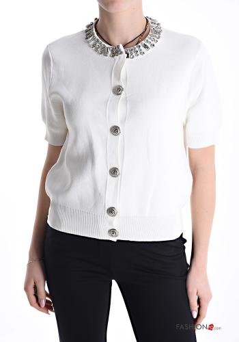 Gilet manches courtes col rond à boutons avec strass - ph 1