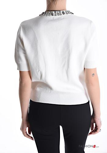 Gilet manches courtes col rond à boutons avec strass - ph 2