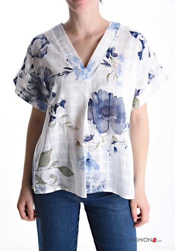 Blusa in Cotone maniche corte scollo a V - ph 1