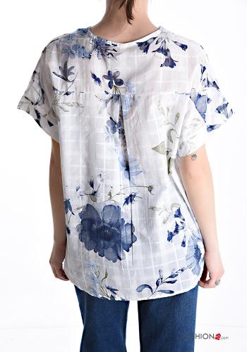 Blusa in Cotone maniche corte scollo a V - ph 2