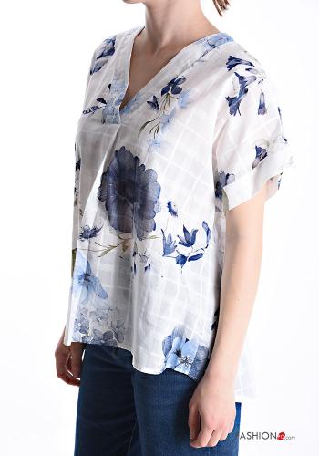 Blusa in Cotone maniche corte scollo a V - ph 3