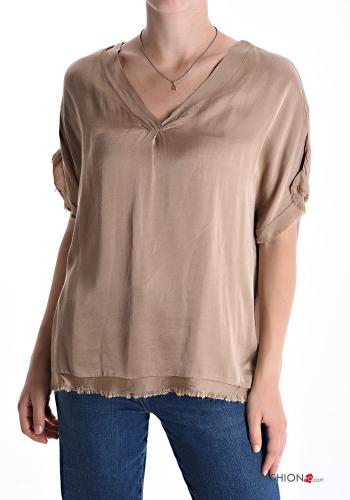 Blusa raso maniche corte scollo a V - ph 1