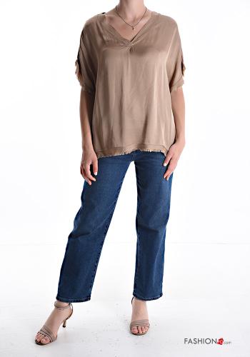 Blusa raso maniche corte scollo a V - ph 5