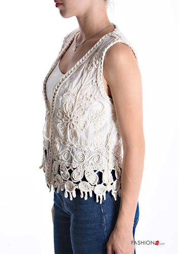 Smanicato in Cotone corto Fantasia ricamata con corda - ph 3