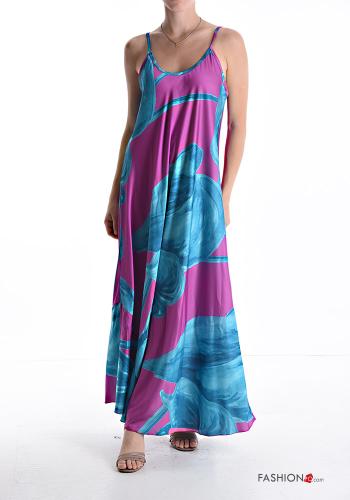 Robe sans manches satin longue à Imprimé Floral - ph 1