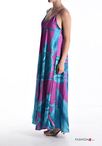 Robe sans manches satin longue à Imprimé Floral - ph 3