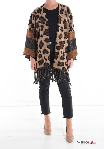 Poncho de Mezcla de Lana Estampado animal con flecos - ph 1