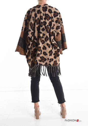 Poncho de Mezcla de Lana Estampado animal con flecos - ph 2