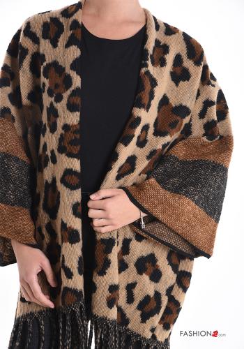 Poncho de Mezcla de Lana Estampado animal con flecos - ph 4
