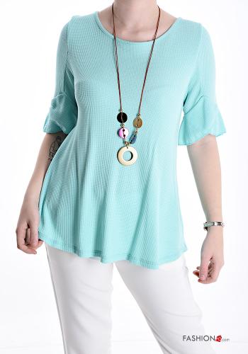 pleated short sleeve Blouse with necklace - ph 1
