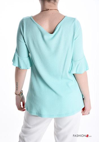 pleated short sleeve Blouse with necklace - ph 2