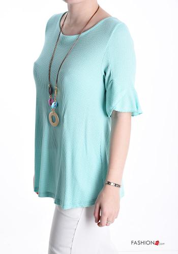 pleated short sleeve Blouse with necklace - ph 3