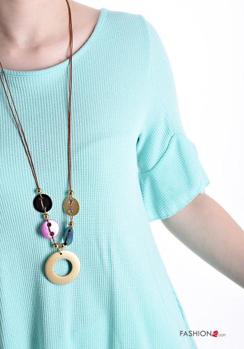 pleated short sleeve Blouse with necklace - ph 4