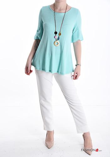 pleated short sleeve Blouse with necklace - ph 5