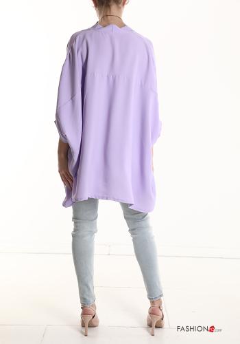 Blouse oversize à col en V manches à trois-quarts avec collier - ph 2