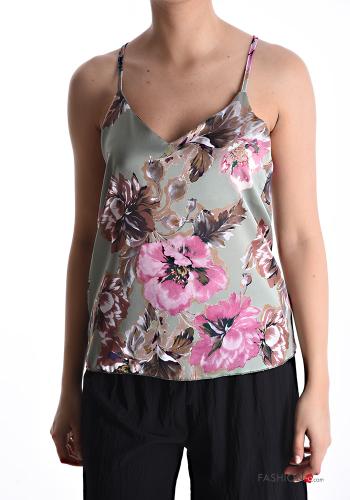 Floral sleeveless Top plunging neckline