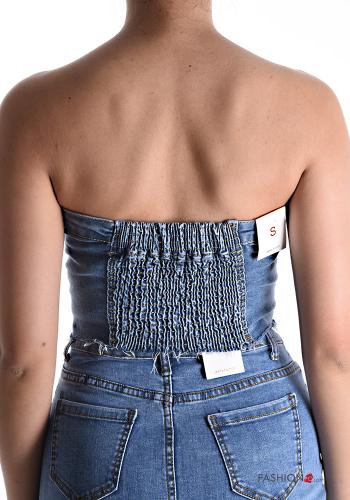 Denim ärmellos Top aus Baumwolle mit Taschen mit gummizug - ph 2