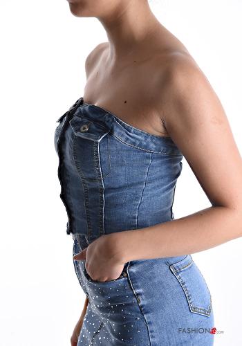 Denim ärmellos Top aus Baumwolle mit Taschen mit gummizug - ph 3